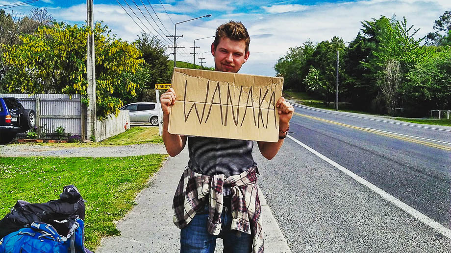 Hitchhiker with sign